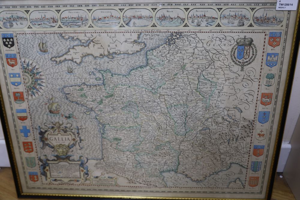 Kip after Badslade & Harris, an engraving of Penshurst from the History of Kent and three framed maps,
